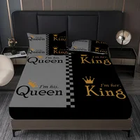 Queen King Golden Crown Couple Print Fitted Sheet Set 1* Fitted Sheet+2*Pillowcases Mattress Cover Soft Breathable Bedding Set 1