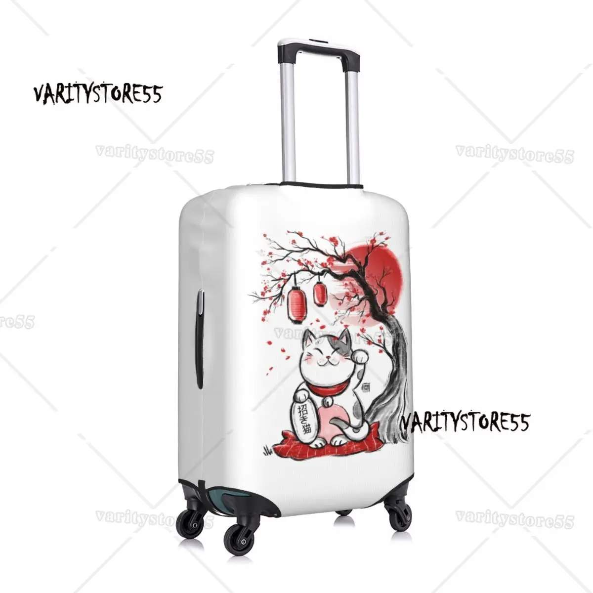 Custom Maneki Neko Sakura Flowers Luggage Cover Protector Lucky Cat Cherry Blossom Suitcase Protective Cover for 18-32 Inch 2