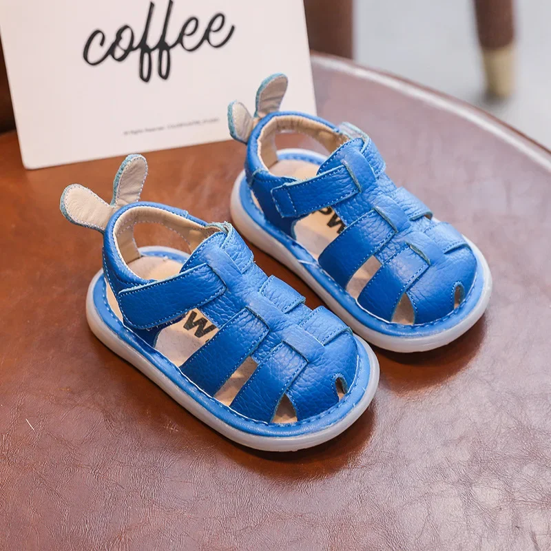 Baby Girls Boys Sandals Summer Infant Anti-collision Toddler Shoes Soft Bottom Kids Genuine Leather Shoes Children Beach Sandals
