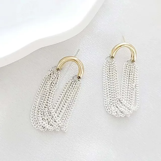 Boucles d'oreilles en métal en forme de U pour femmes, chaîne à pampilles, élégantes, couleur argent, multicouche, personnalité géométrique, bijoux