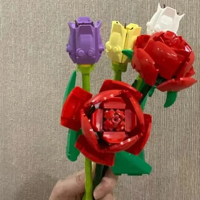 Compatibile con Lego rose rosa Bouquet tulipano piccole particelle Building  Blocks assemblato regalo di natale di san valentino