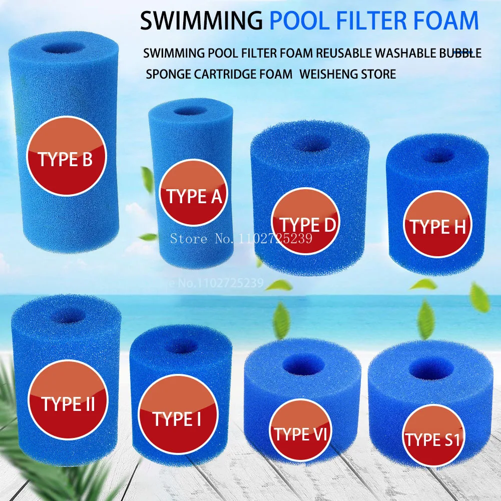 Intex Type II/I/H/SI/A/D Washable Swimming Pool Filter Sponge-Reusable Foam Cleaner for Tub Filter Cartridge swimming pool filter