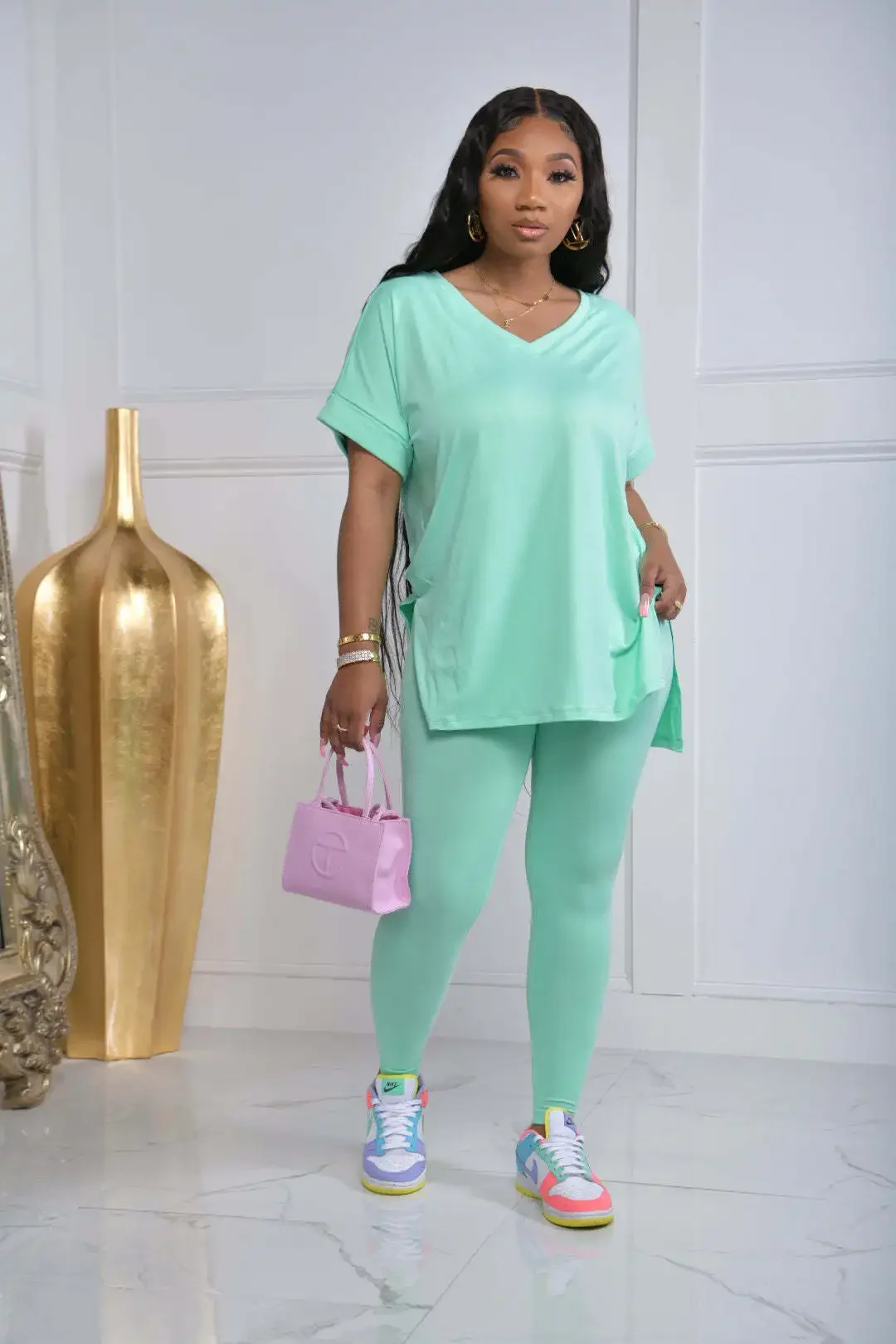 Solid V Neck Casual Loose Long Pant Set 2024 Summer 2 Two Pcs Sets Casual Tracksuits Street Outfits -- Color : Ivory - Size : XL