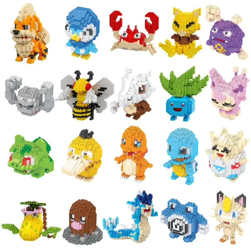 DIY Pokemon Blocks Small Cartoon Mini Building Block Pikachu Charizard Eevee Mewtwo Anime Assemble Action Model Dolls Toys construction blocks