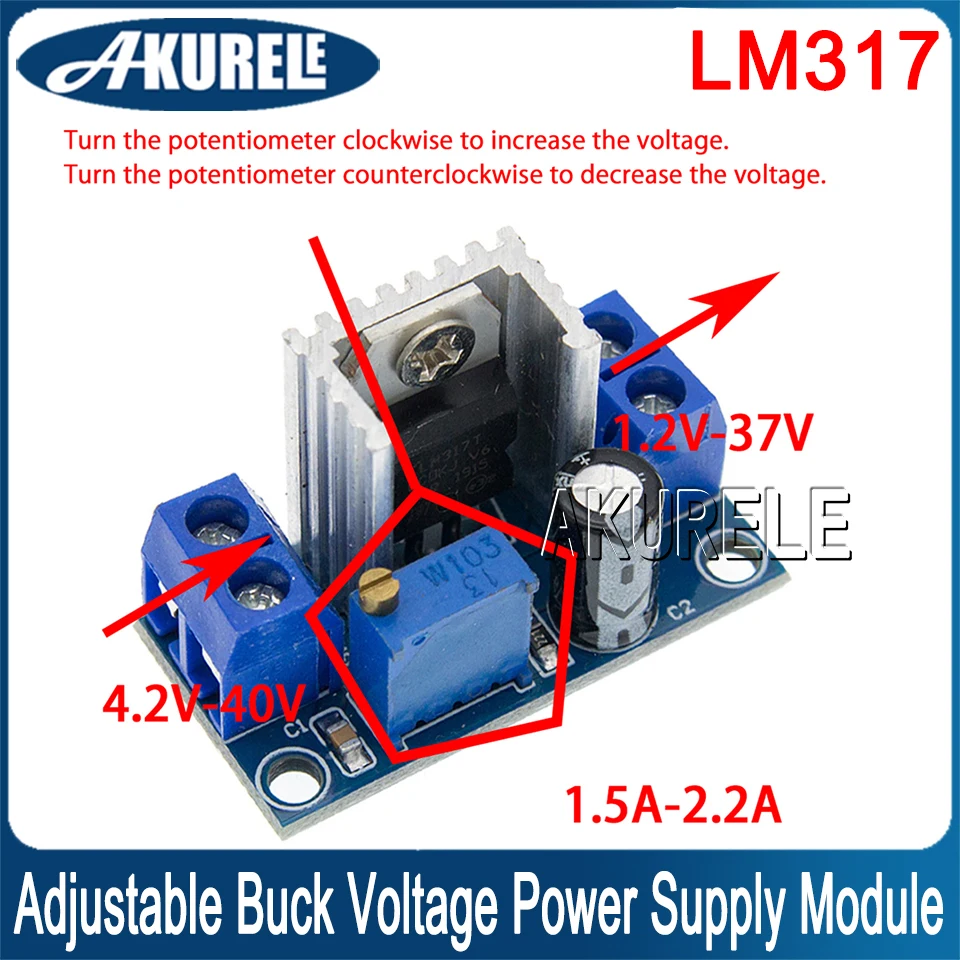 LM317 Adjustable Buck Voltage Power Supply Module DC-DC 4.2-40V to 1.2-37V  Converter Step Down Circuit Board Linear Regulator