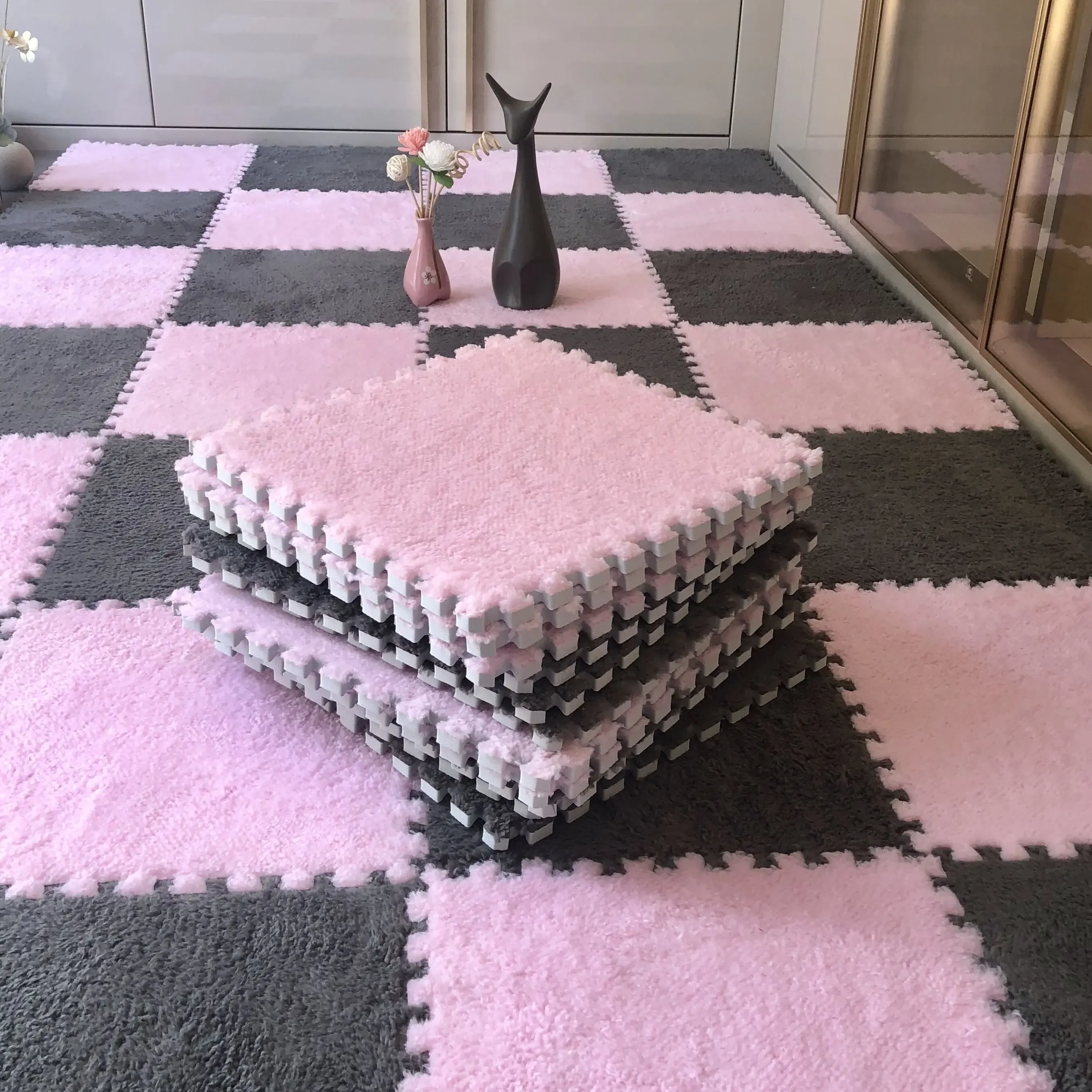 20pcs Ins Style Room Carpet Bedroom Children's Bedside Blanket Stain Resistant Living Room Splicing Mat Floor Mat 30*30 Cm Room Carpet