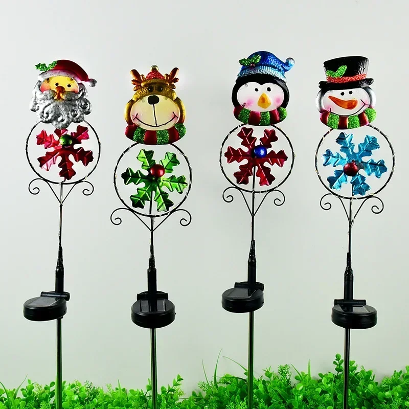 Pali Da Giardino Natalizi A LED Con Babbo Natale E Pupazzo Di Neve | Alimentazione Solare, Struttura In Metallo