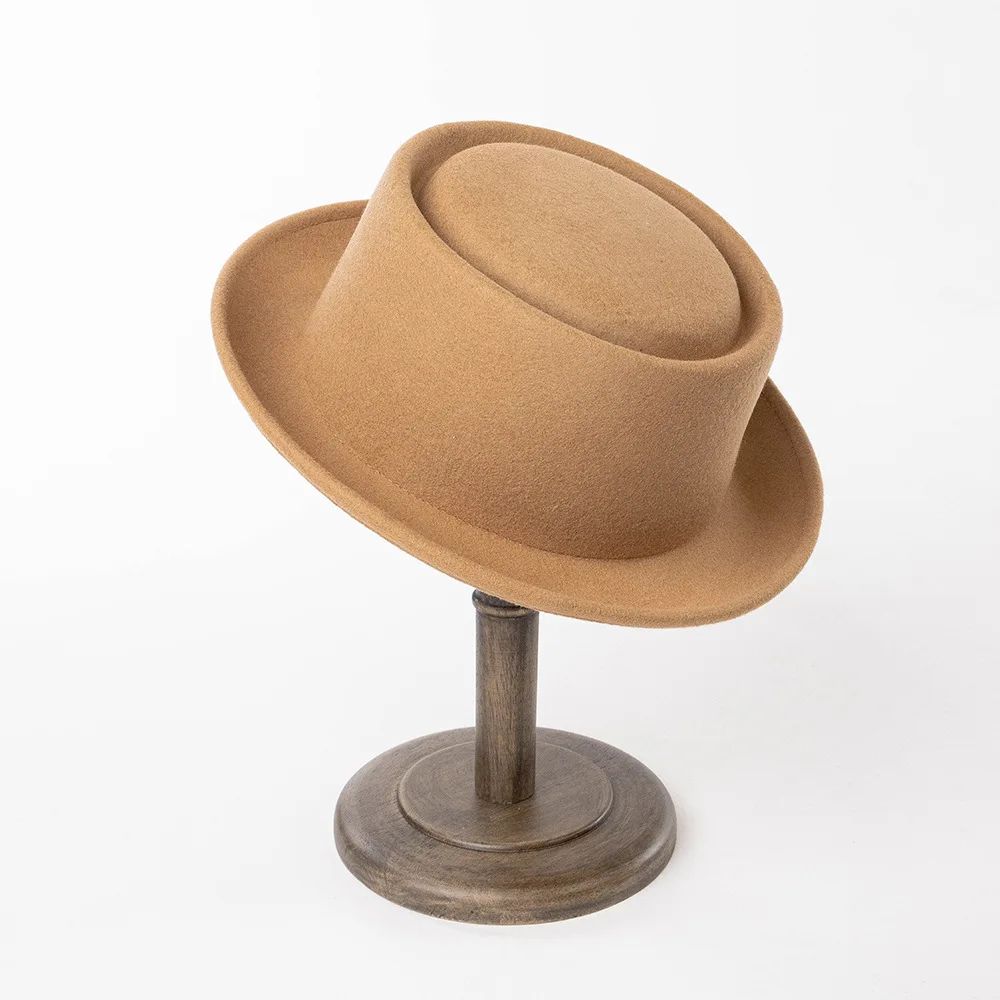 Modische 100 % Wolle Pork Pie Hut Fedora für Männer Frauen Herbst Winter warme Wolle flache Top Hut gebogene Krempe Männer Kleid Outdoor Caps – Detail 15