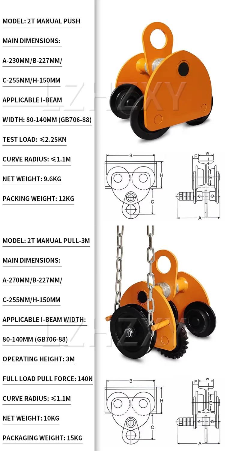 2-ton Push-Pull Girder Trolley with Dual Wheels Alloy Steel Garage Crane Suitabl