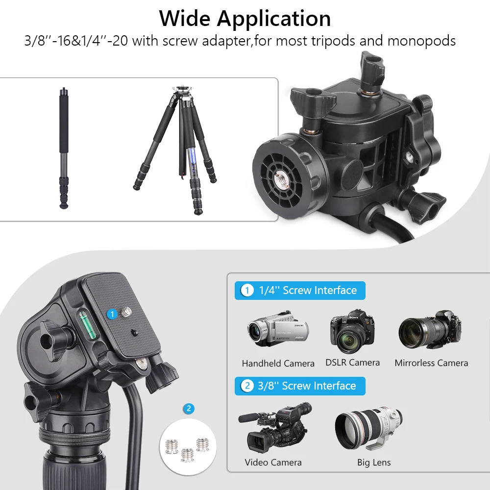 ARTCISE TP50 Video Damping Fluid Head with Detachable Handle and 1/4" Quick Release Plate for Stand Monopod Tripod Camera DSLR