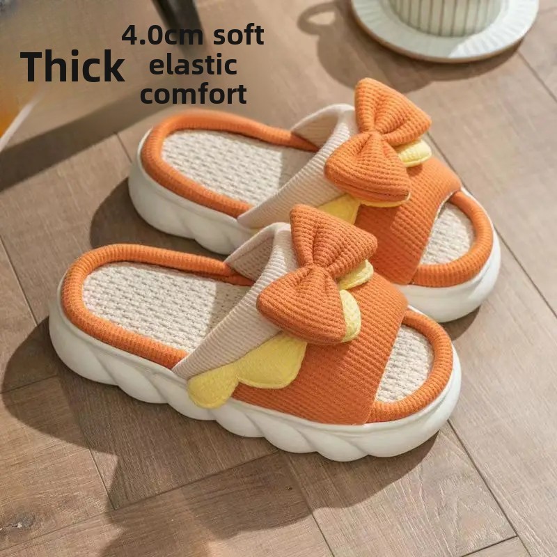 New Thick Bottom Linen Slippers Women's Four Season Cute Indoor Home Spring Autumn New Cotton Linen Couple Anti-slip Sandals