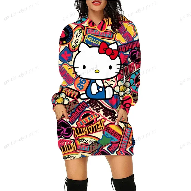 thumbnail image 1 of Sudadera con capucha con estampado de HELLO KITTY para mujer, primavera y otoño, sudadera Y2K, informal, cuello redondo, manga larga, sudaderas largas e informales, 1 of 5