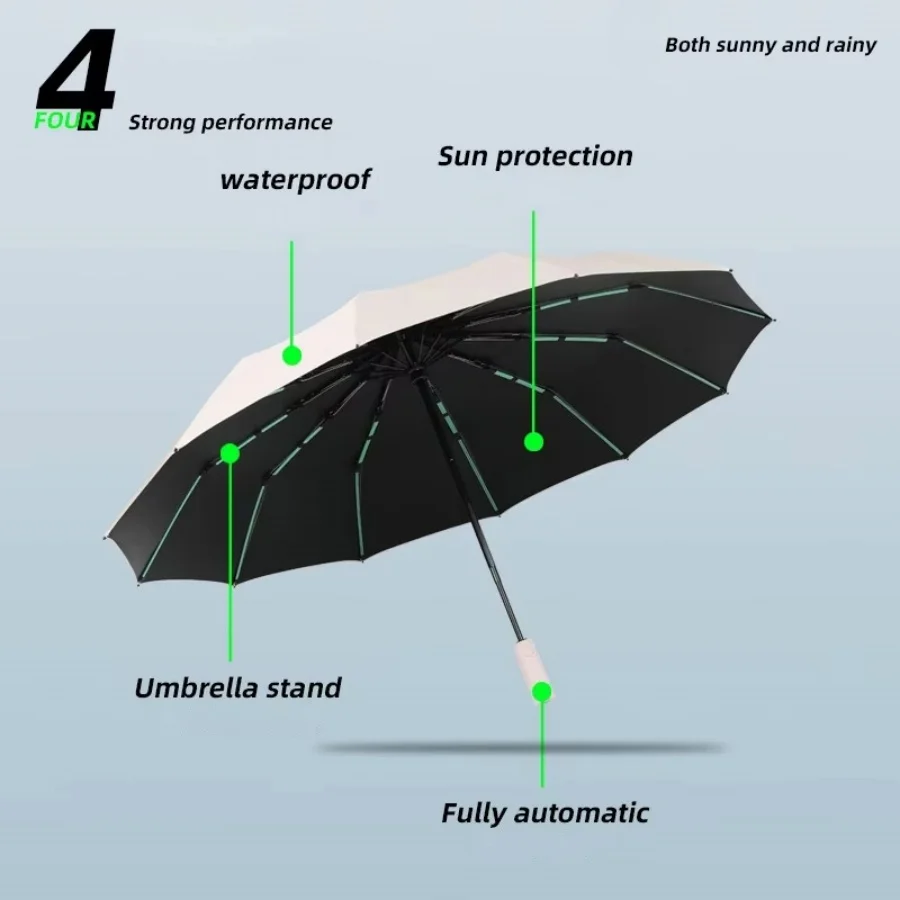 Automatic Folding Umbrella, 60 Bones Umbrella Is Strong, Windproof and Rainproof, Large Umbrella for Travel Outside Use