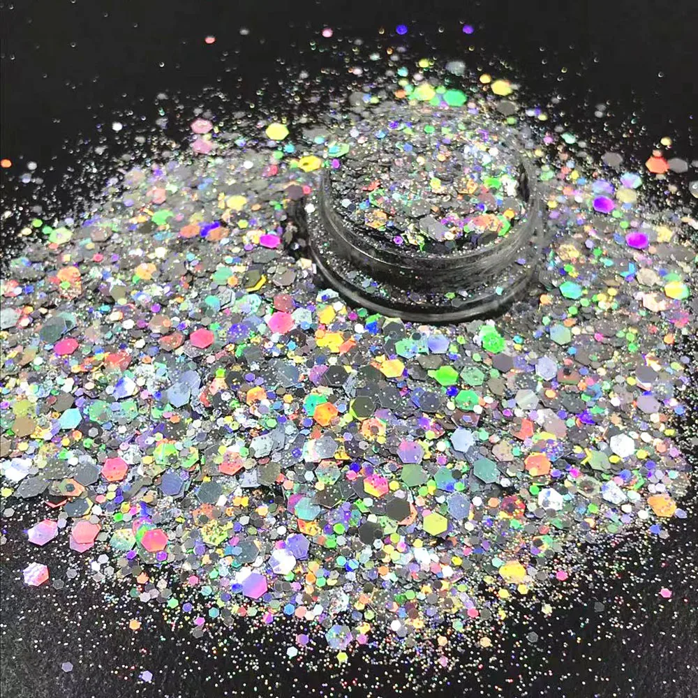 Nail Art Glitter Sequins 10g/Bag Iridescent Holographic Laser Gold/Silver Colorful Powder Sparkly Hexagon PET Safe Chunky Flakes