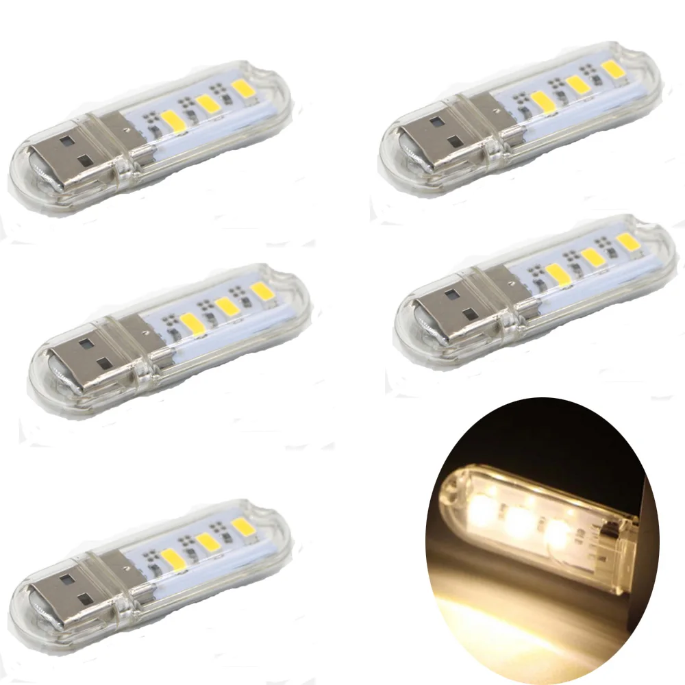 Plug Lamp USB 5pcs Ultra Bright Mini Book Lamps Night Light LED Eye Protection Reading Book Light For Computer Power Bank Laptop