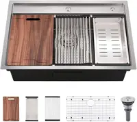 33 Inch Drop In Kitchen Sink Splash Guard Workstation - Single Bowl Kitchen Sink 16 Gauge Stainless Steel 10'' Deep Handmade 1