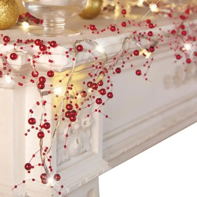 

Berry Beaded Garland Festive Lamps Copper Wire Wedding Party Holiday Gifts Merry Christmas Decorations For Home 1/2m Xmas Gifts