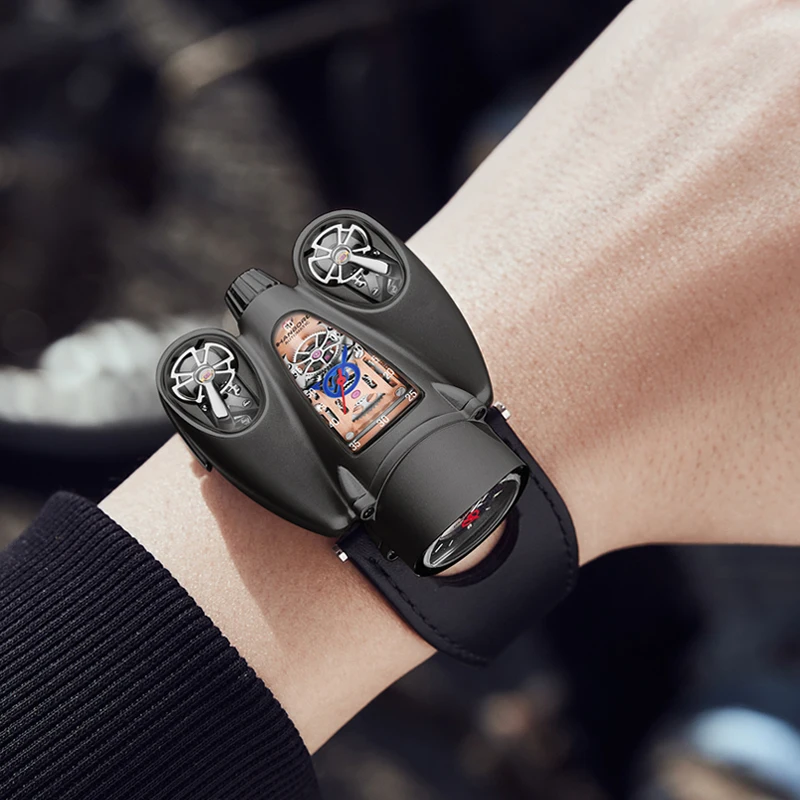 Dual Movement Watch Men Mechanical Quartz Hybrid Two Engine Skeleton Pilot Aviation Sapphire Stainless Steel Waterproof Luminous - 5