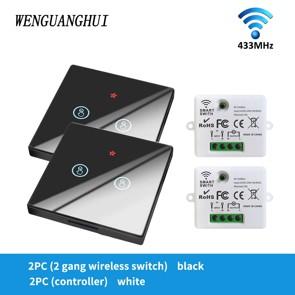 12 volt inverter Wireless remote control switch 1/2/3gang touch glass panel smart home RF433 on-off device home bedside dual control 90-240V generator 5kva Electrical Equipment & Supplies