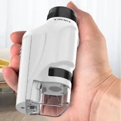 Kids' Portable Handheld Microscope with LED Light, 60 - 120x Magnification, Battery Powered Science Lab Magnifying Glass (White)