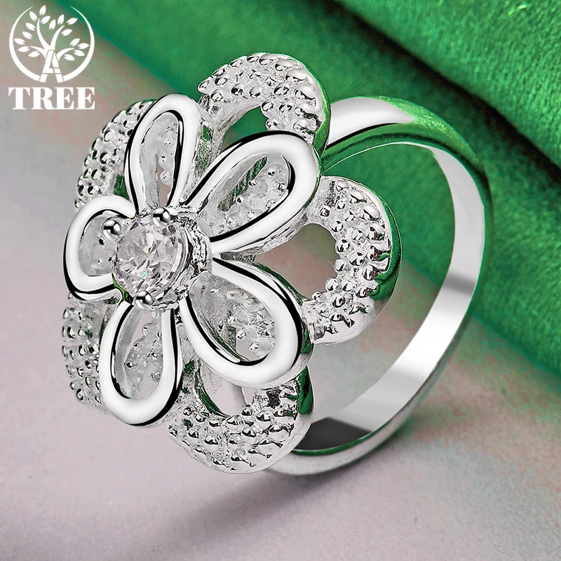 925 Sterling Silver Luxury Zircon Two Flowers Rings For Women Party Birthday Engagement Wedding Fashion Noble Charm Jewelry Gift images - 6