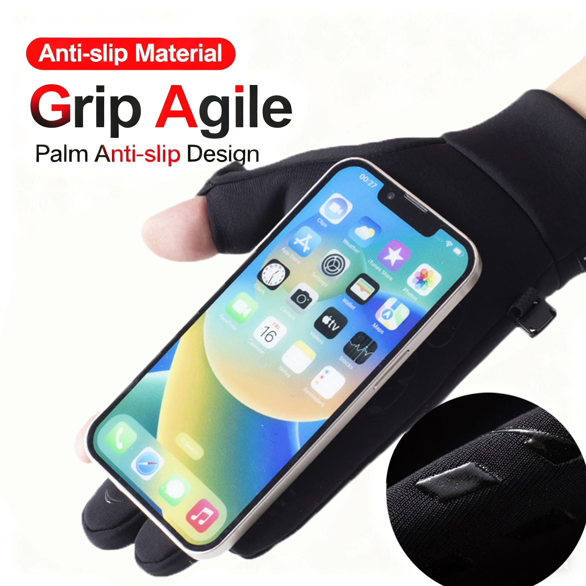 L●Mirror Winter Flip Open Two Finger Gloves Men Women Warm Touch Screen Windproof Waterproof Outdoor Gloves for Cycling Skiing