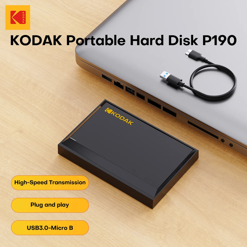 【新品未使用】KODAK Portable HDD P190 2TB KODAK Portable HDD 1TB External Hard Disk Drive 5Gbps High