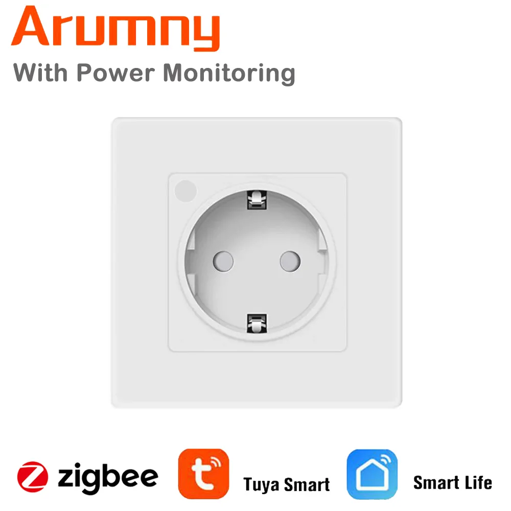Умная настенная розетка Arumny Tuya Zigbee, электрическая розетка европейского стандарта, с голосовым контролем и мониторингом мощности, для России, Алисы, Alexa, Google Home