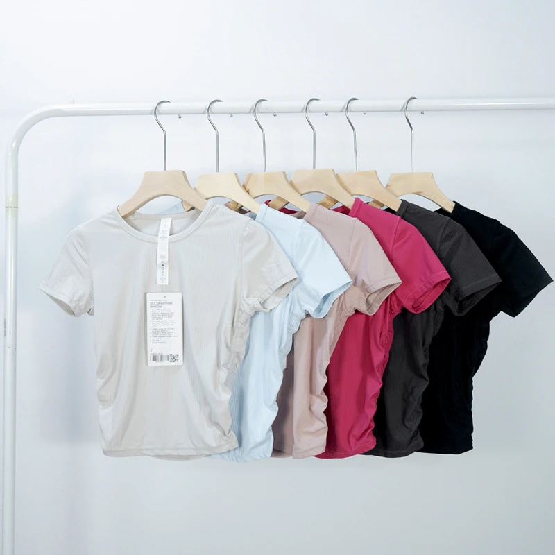 

Ribbed Tight Shirt Sexy Waist Shaping Lulu Cropped Top Short Sleeve Shirts Women Gym T-shirt Breathable Yoga Clothes for Summer