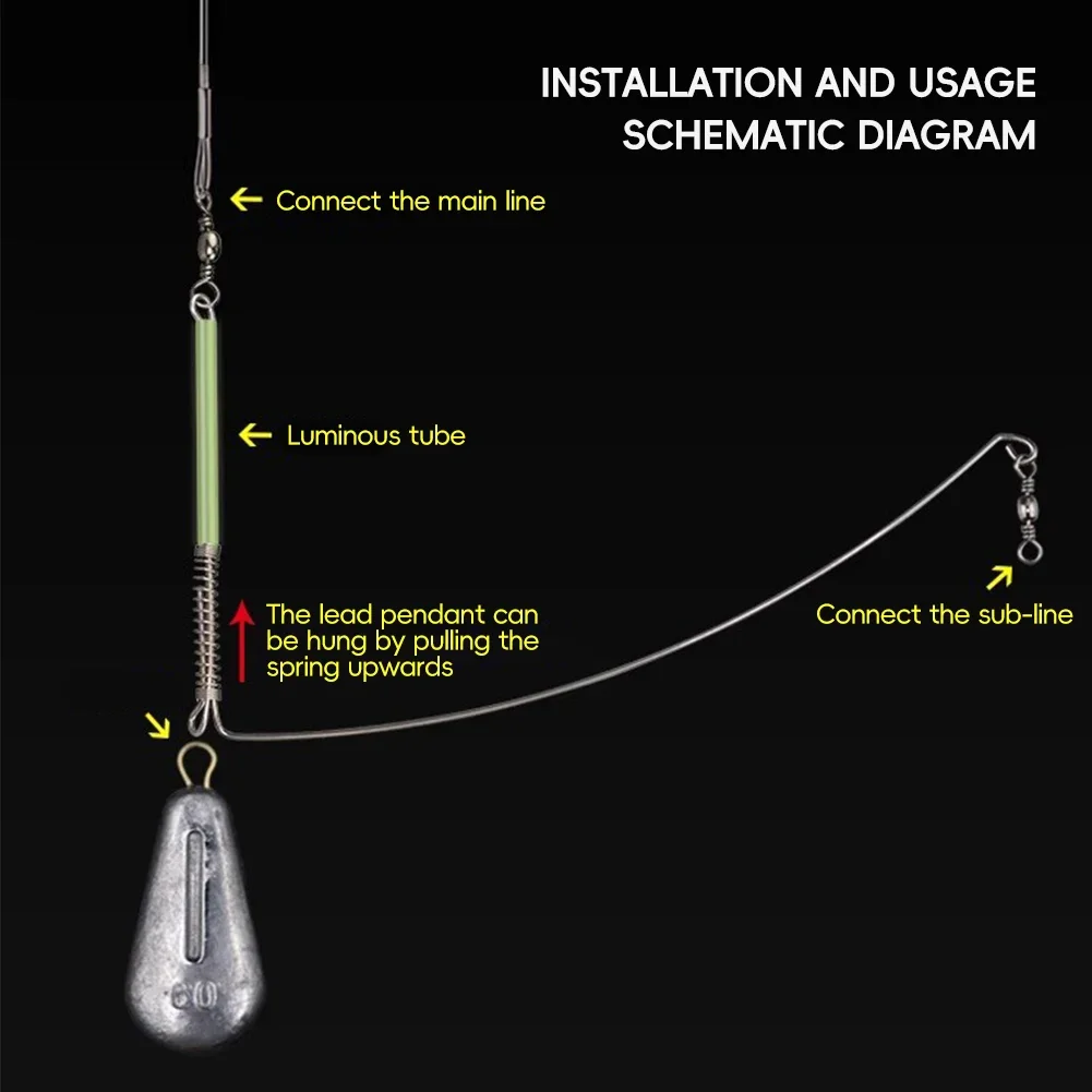 10Pcs Luminous Fishing Balance Connector Feeder Anti Tangle Boom Sleeves Tube with Swivel Bead Line Luminous Tube Fishing Tackle