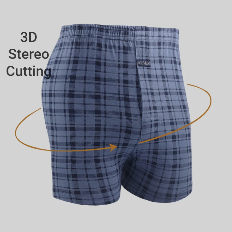 3PCS Men's Boxer Shorts Cotton Plaid 4 Colors High Rise Comfortable Loose Pants for Men Underwear Shorts Men's Panties