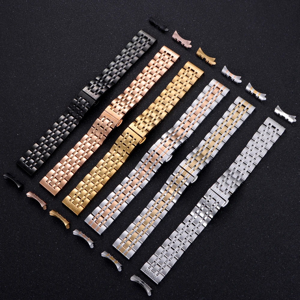 Sleek Stainless Steel Curved Strap with Butterfly Buckle