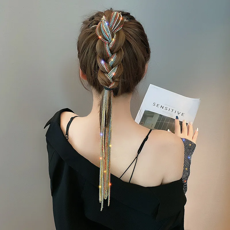 

Fashion Head Rope Dirty Braid Hair Bands For Girls Flash Drill Chain Ponytail Embellishment Headdress Luxury Women's Gift