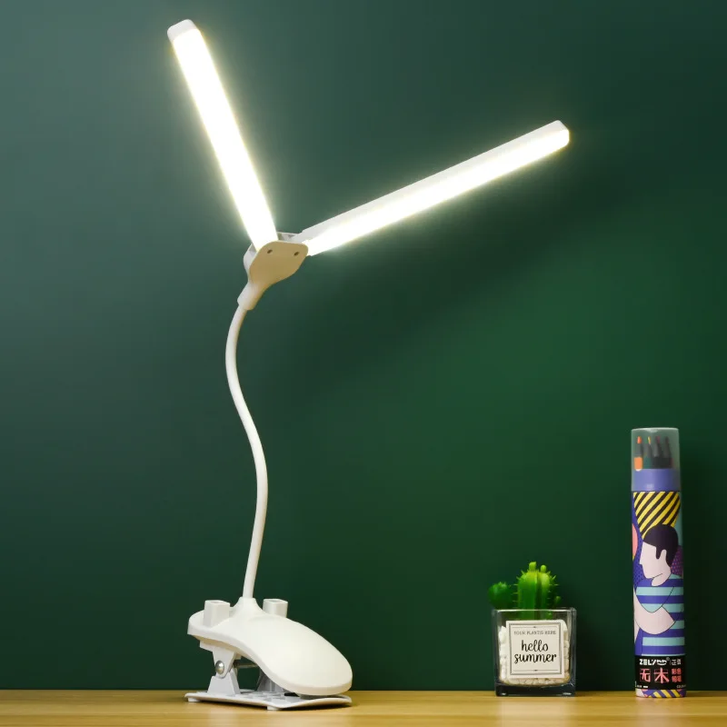 

LED Clip lamp Double Head Desk Lamp Touch Dimming Table Lamps USB Charging Clip On Lamp For Office Computer