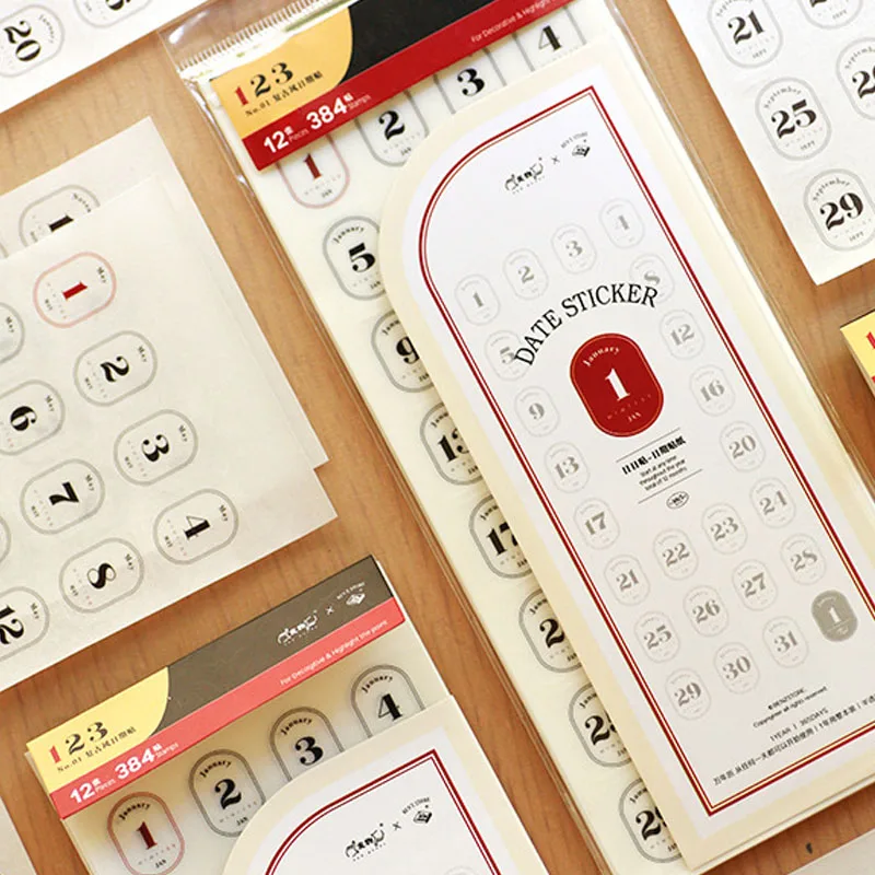 Colorful 2024 Year Planner Daily Date Label Stickers - 12 Sheets