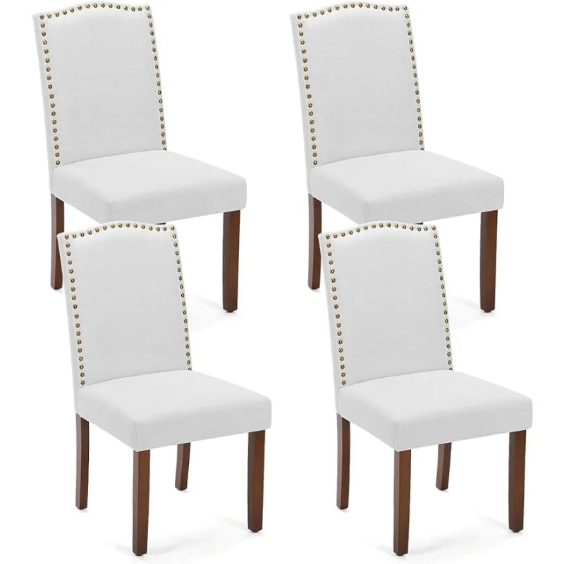 

Fabric Dining Room Chairs, Upholstered Parsons Chairs with Nailhead Trim and Wood Legs, Kitchen Side Chair