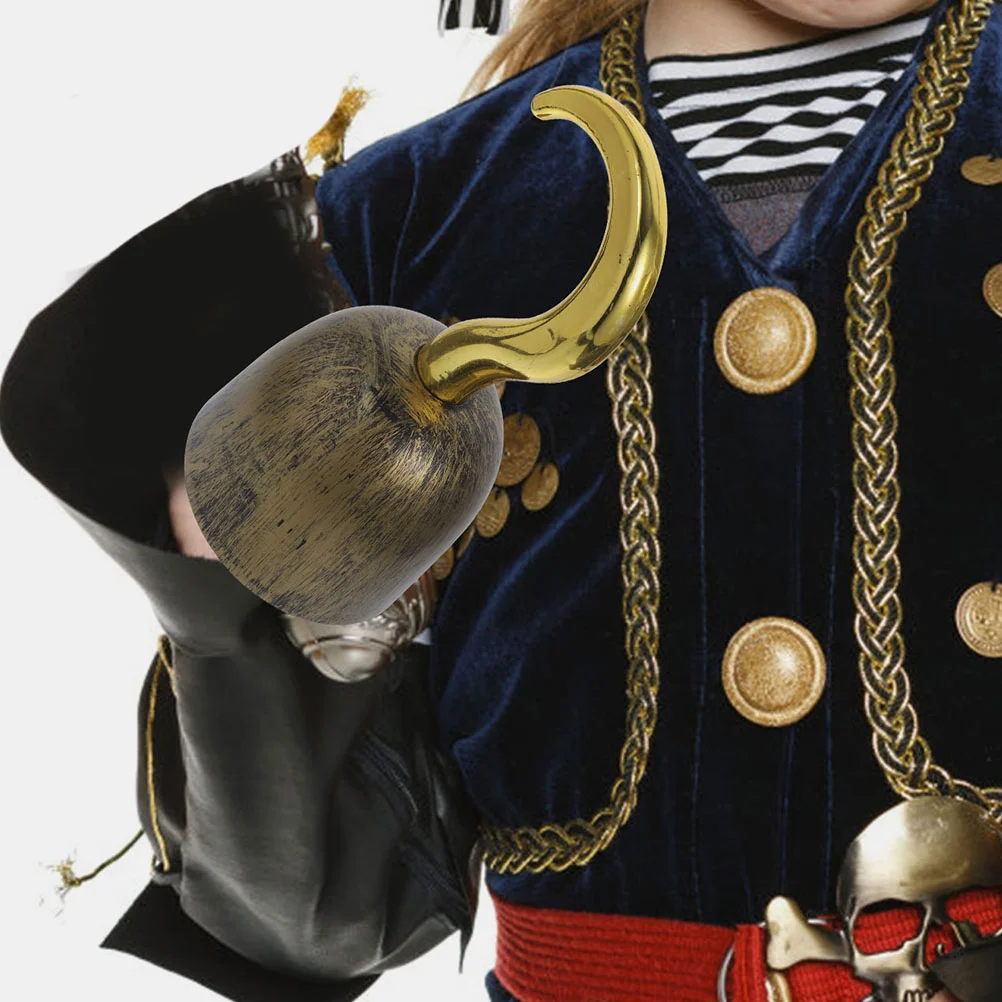 

2 Pcs Makeup Costume Props Golden Pirate Hook Halloween Decorations Plastic Party Supplies