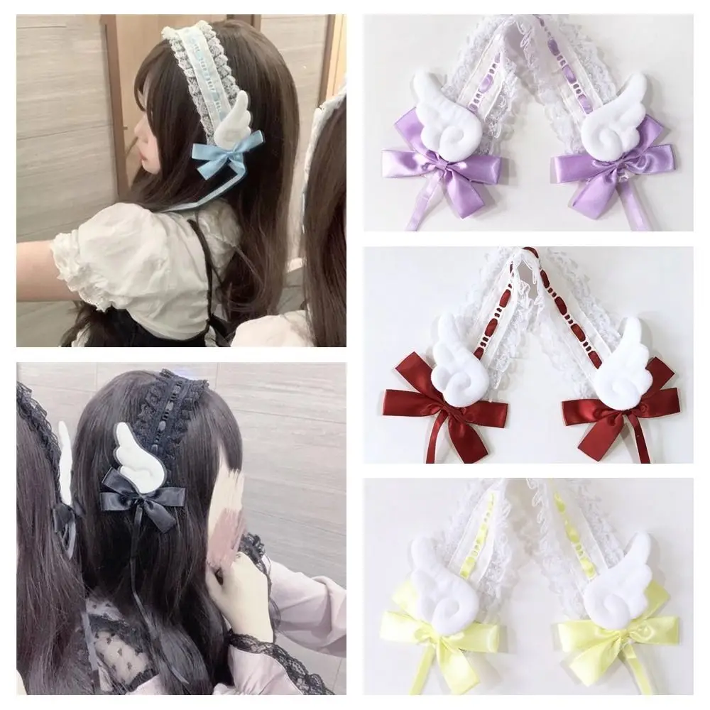 

Handmade Hair Clip Cute Gothic Wings Lace Hair Bands Lolitas Bowknots Headband Prop