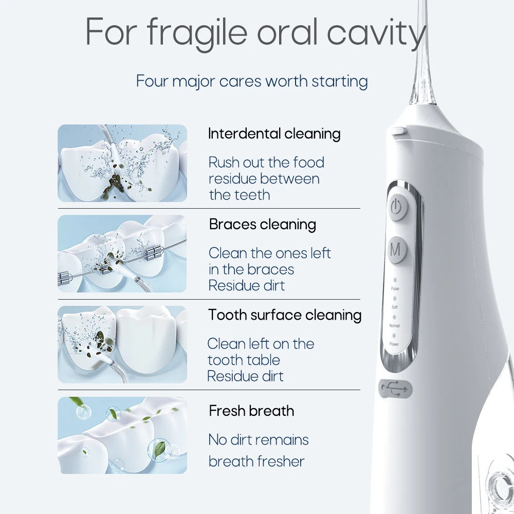 Oral Irrigator USB Rechargeable 310ML Large Tank Water Floss Portable Dental Water Sprayer For Teeth Cleaning