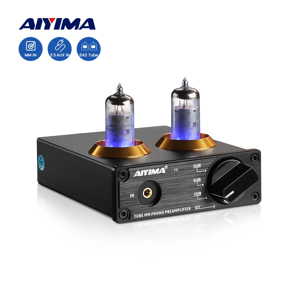 AIYIMA Audio T3 Phono Preamplifier for Turntable Phonograph Preamp Vinyl Record Player Mini Stereo HiFi Vacuum Amplifier DIY