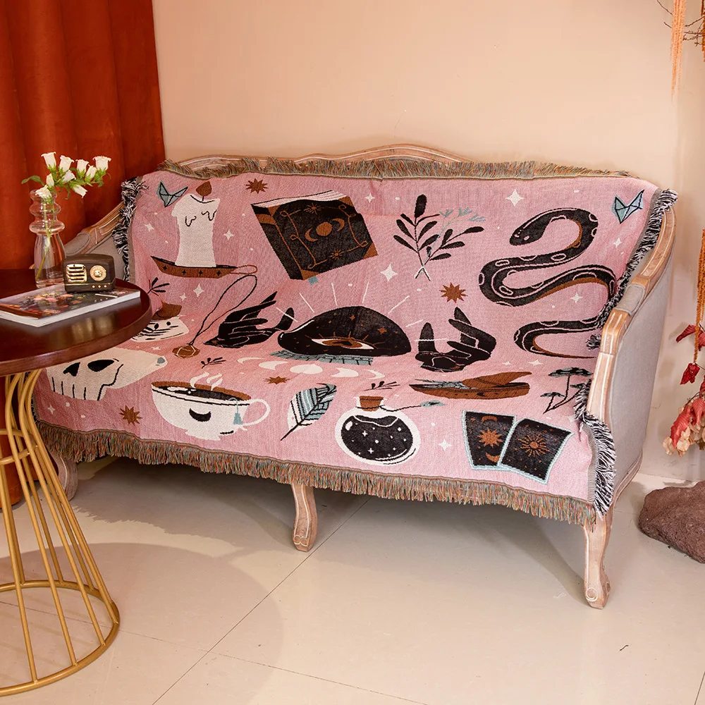 

Cotton Linen Blanket Sofa Retro Boho Towel Sofa Cover Knit Thickened Warm Pad Mat Bohemian Travel Throw Bedspread Blankets