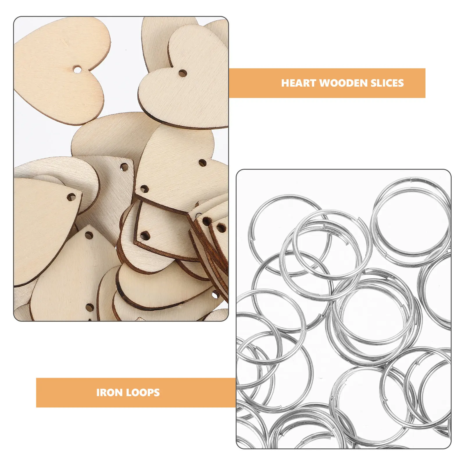 50Pcs 하트 나무 조각과 50개의 철제 링이 포함된 나무 보드 달력 DIY 가족 알림 홈 장식 선물 Burlywood