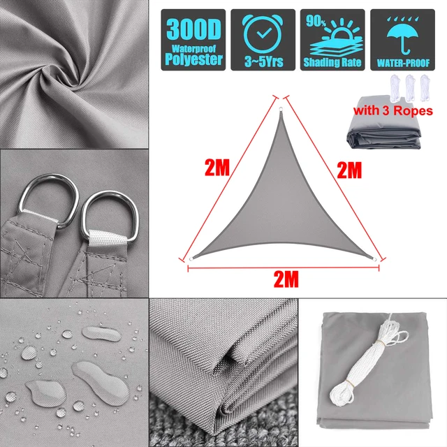 Háromszög 2X2X2M Medence Burkolat Szürke Bézs Árnyékos Vitorla Vízálló Árnyalatok Napellenző Autó Kerti Hinta A Nyári Ház Erkélyre - Image 2