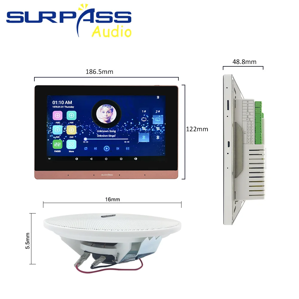 7 Inch Android 5.1 Smart Hotel Home Audio System WiFi Blue-tooth Multi Room Sound In Wall Amplifier With 8pcs Ceiling Speaker