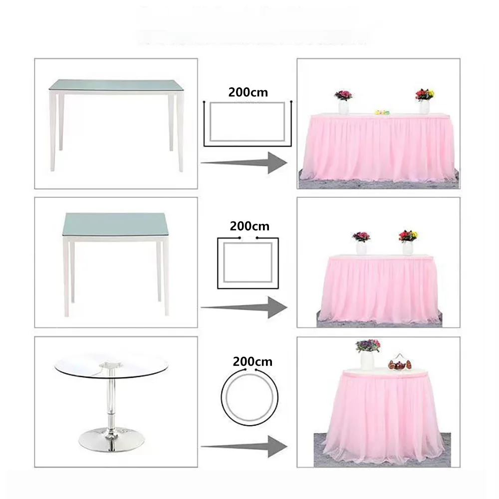 2m 3m 4m Pink Table Skirt Wedding Party Tutu Tulle Tableware Cloth Baby Shower Gender Reveal Unicorn Birthday Party Home Decor
