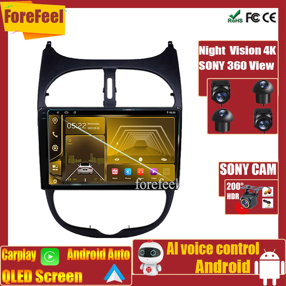 

7862 Auto QLED Android For Peugeot 206 2000 - 2016 Bluetooth Head Unit Stereo Multimedia Video Player HDR Screen Autoradio QLED