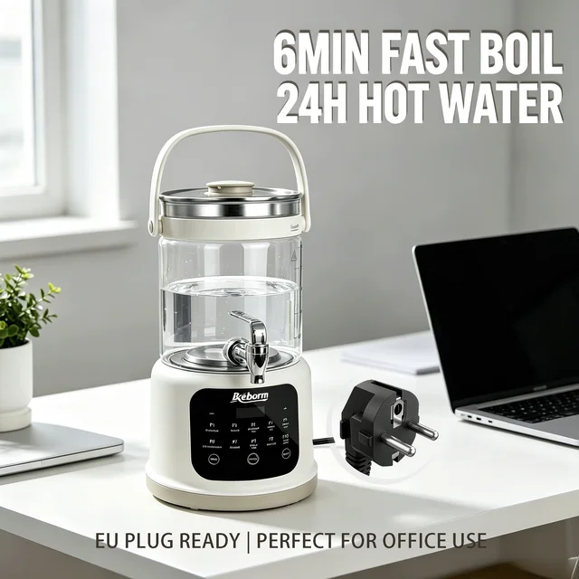 Bouilloire Électrique Intelligente 3L avec Robinet, Ébullition Rapide en 6 Min, Maintien au Chaud 24H, Prise EU, 10 Modes Prédéfinis, Théière en Verre, Chauffe-Eau pour Maison et Bureau 1