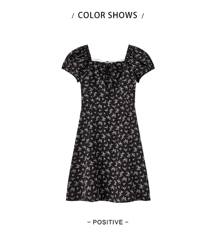Vestido de mujer con mangas abullonadas y estampado floral de gasa Mori, nuevo vestido de verano con escote cuadrado y cintura corta, divertido