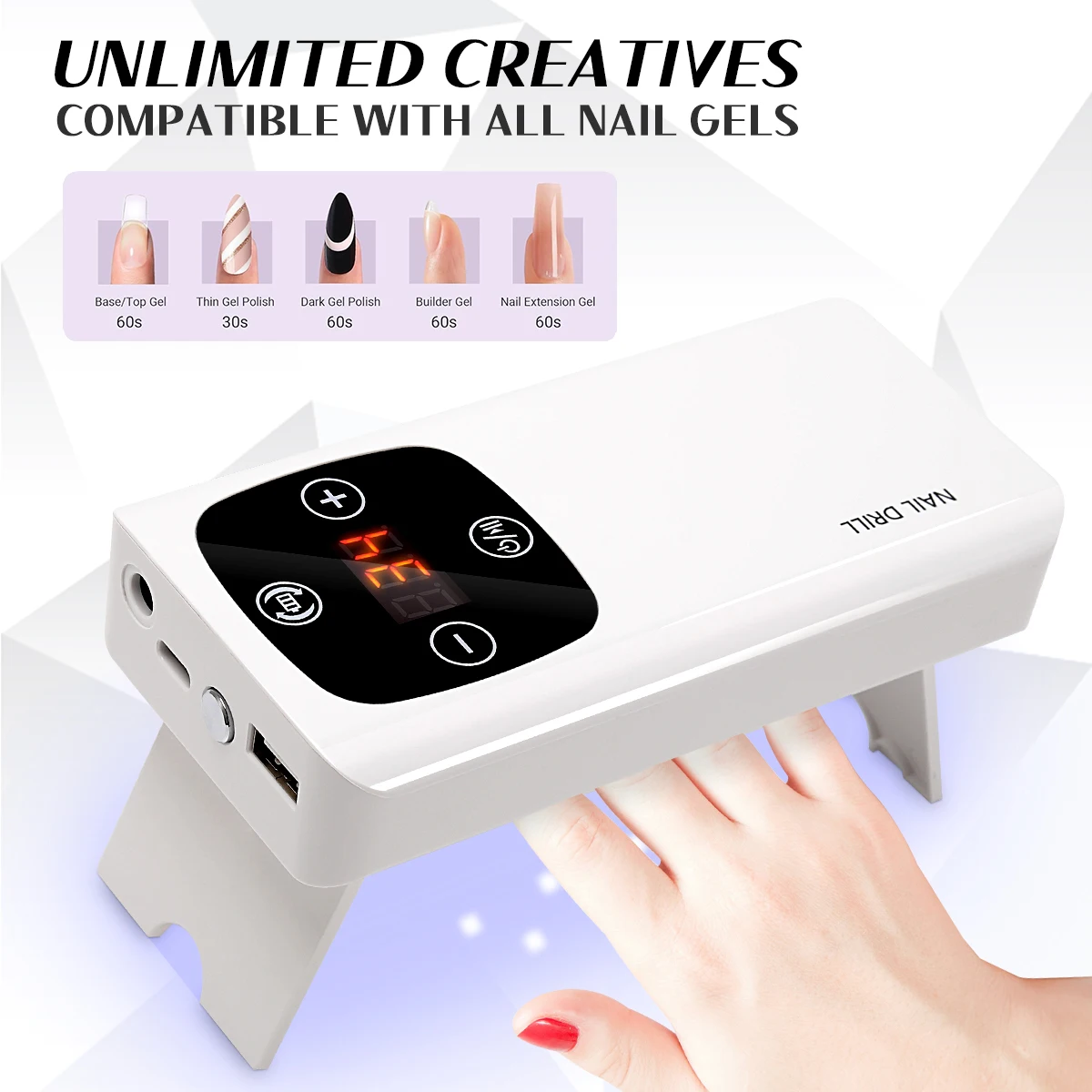 2-in-1 portable Nail Drill and Nail Lamp 45,000 RPM electric nail drill with drill sand with nail art removal nail  polishing 4