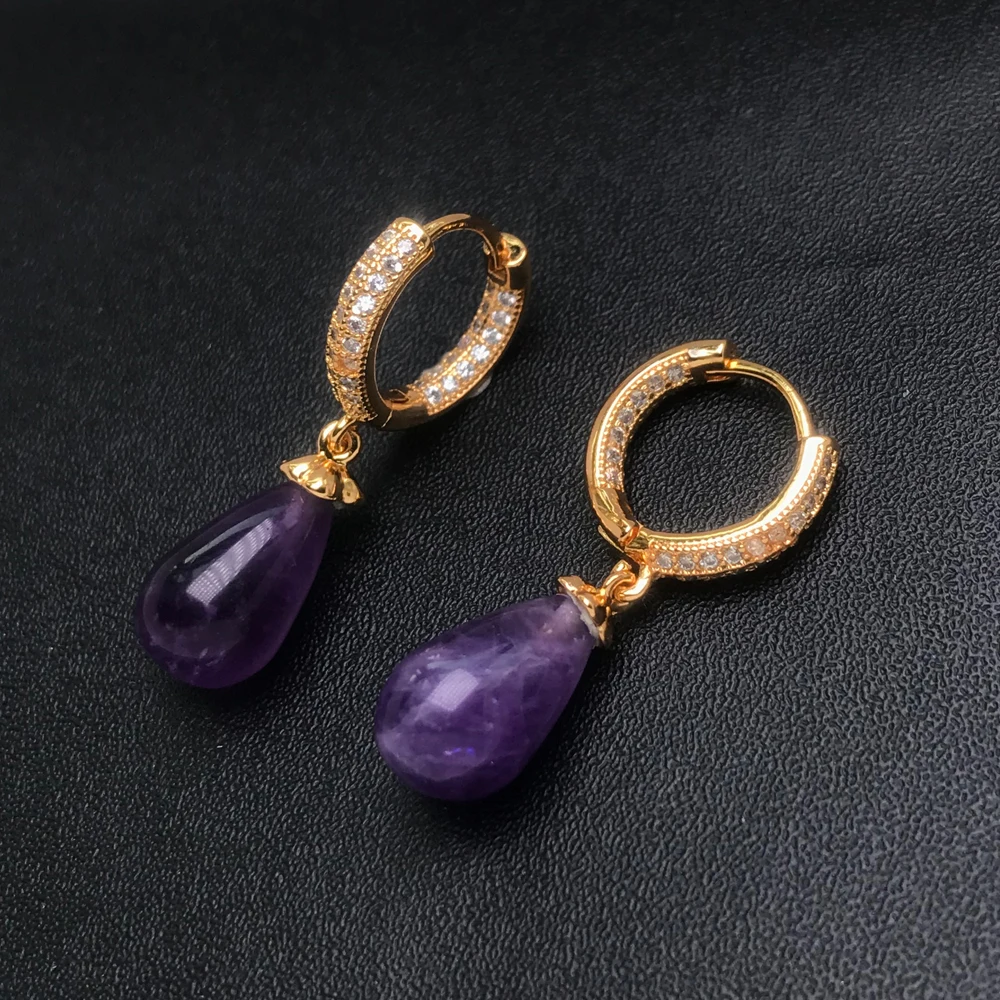 Pendient De Amatista Natural Con Piedras Preciosas Vintage